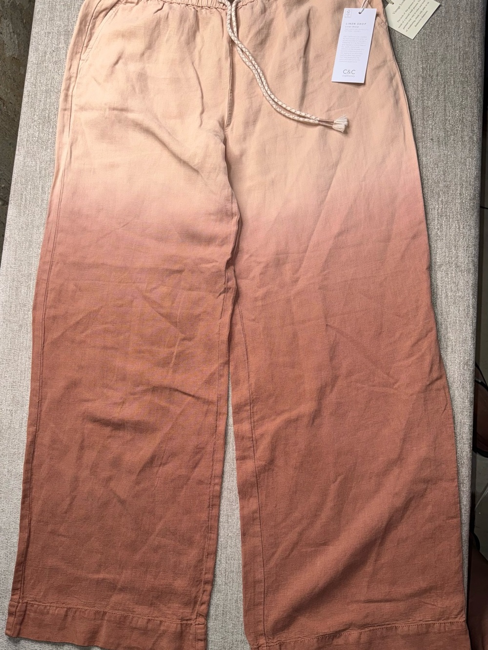 NWT C&C California Linen Wide Leg Pull-On Pants Pink Ombre M